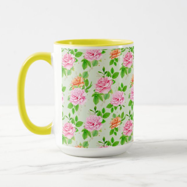 Caneca Elegant Floral Roses Green Leaves Pattern-23675 (Esquerda)
