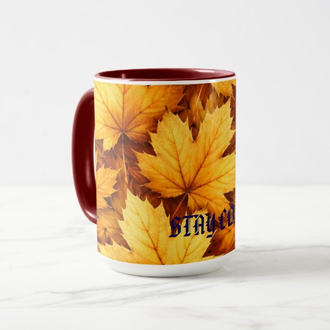 Caneca Elegant Golden Maple Leaf Custom Name & Quote Mug (Frente Esquerda)