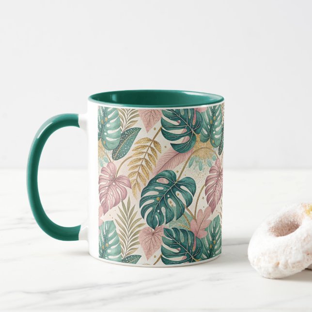 Caneca Elegant Monsteras Gold (Com Donut)