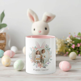Caneca Elegant Pastel Easter Photo Mug with Bunny Frame