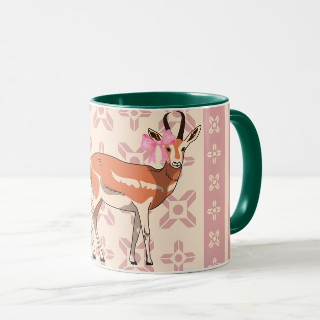 Caneca Elegant Pink Doe-patterned Christmas  (Frente Esquerda)