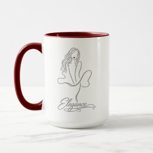 Caneca Elegant Silver Line Art Woman with Red Lips Combo  (Esquerda)