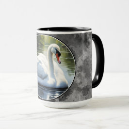 Caneca Elegant Swan is Swimming  in Water