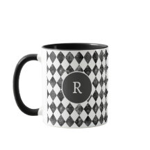 Elegant vintage black &white checkerboard monogram