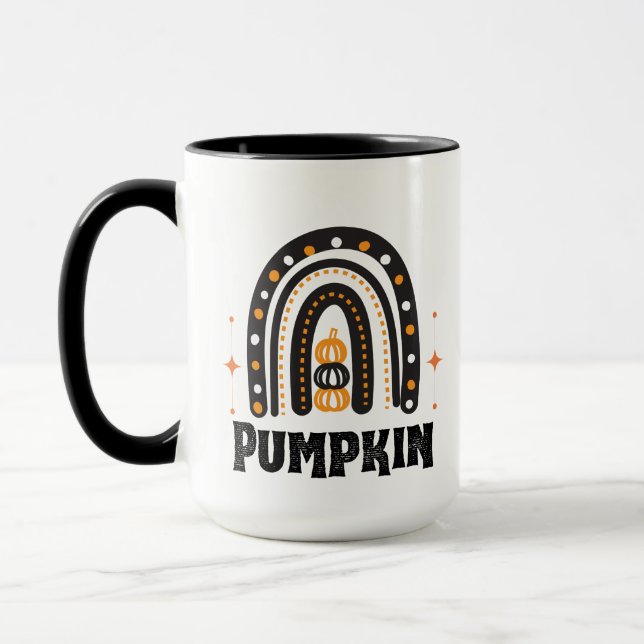 Caneca Elegante abóbora preta e laranja e Arco-íris  (Esquerda)