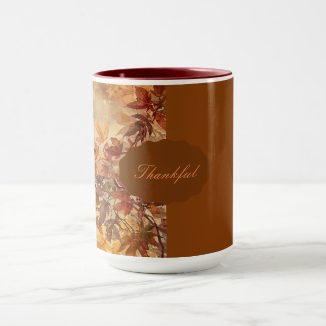 Caneca Elegante,Ação de Graças, Folhas de Outono,Rústico (Centro)