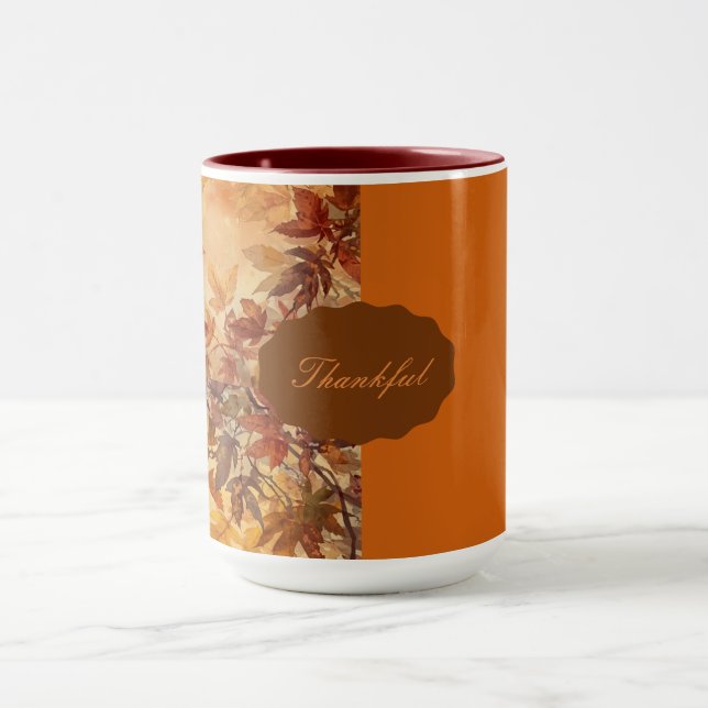 Caneca Elegante,Ação de Graças, Folhas de Outono,Rústico (Centro)