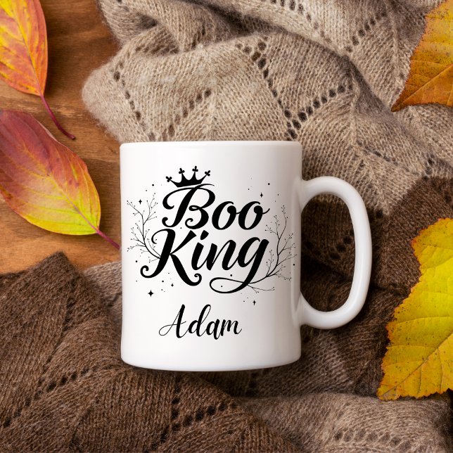 Caneca Elegante "Boo King" Nome Halloween Black and White (Criador carregado)