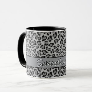 Caneca Elegante cinza Negra Leopardo Chita