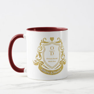 Caneca Elegante Crista de Ouro Personalizada Casamento