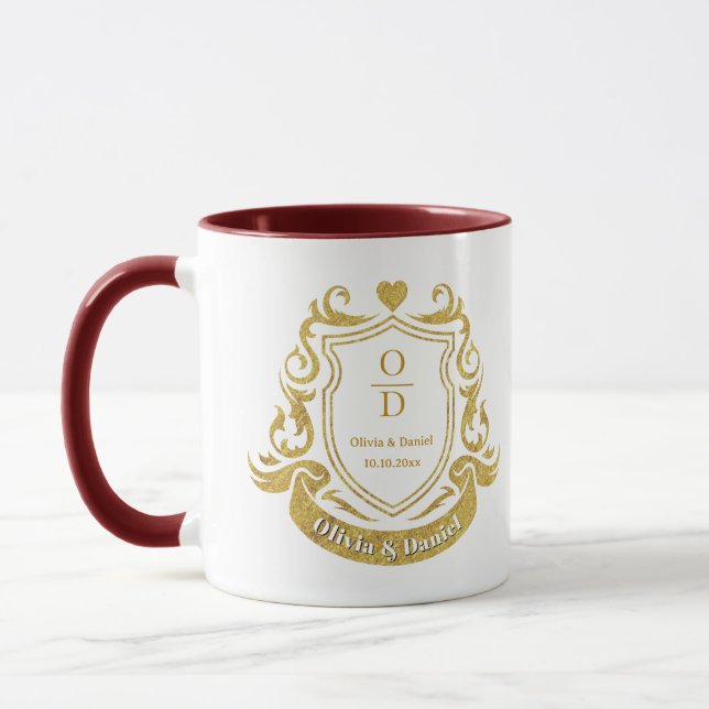 Caneca Elegante Crista de Ouro Personalizada Casamento (Esquerda)