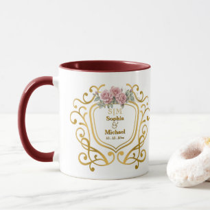 Caneca Elegante Crista Floral com Monograma de Iniciais D