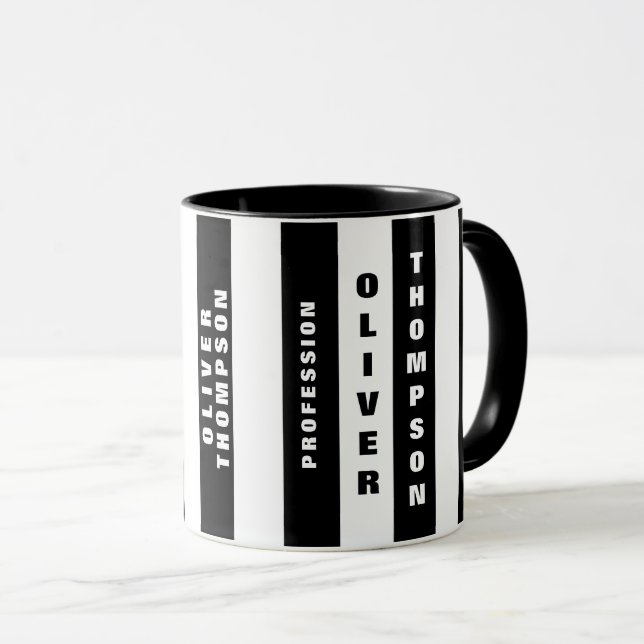 Caneca Elegante de Grandes Grelhas Negras Modernas (Frente Esquerda)