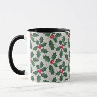 Caneca Elegante de Natal com Padrão de Azevinho e 