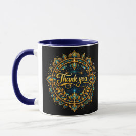Caneca Elegante Design de Mandala "Obrigado" Dourado com