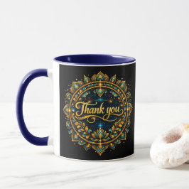 Caneca Elegante Design de Mandala "Obrigado" Dourado com 