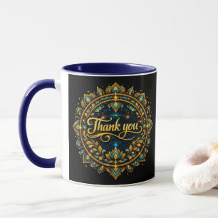 Caneca Elegante Design de Mandala "Obrigado" Dourado com