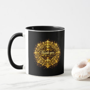 Caneca Elegante Design de Mandala "Obrigado" em Dourado c