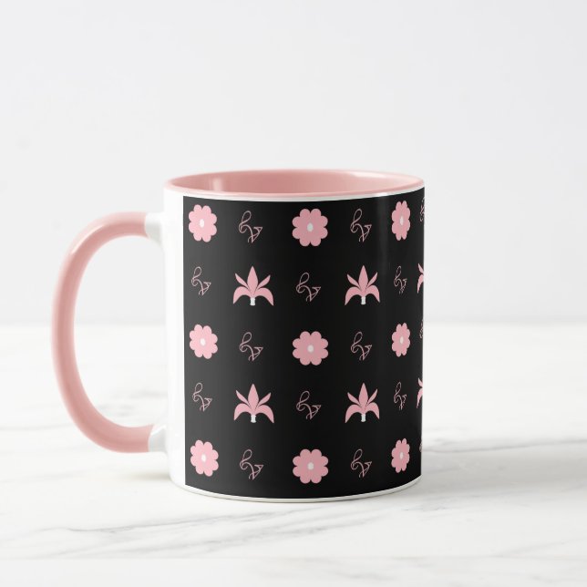 Caneca Elegante Design de padrão preto e rosa (Esquerda)