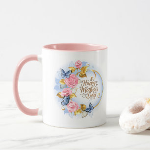 Caneca Elegante Dia das Mães I Rosa Rosa & Borboleta Azul