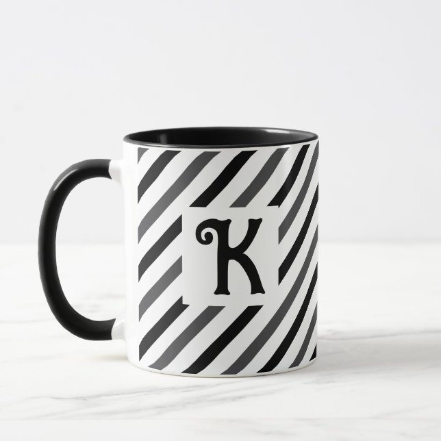 Caneca Elegante Diagonal Strips Negra Novidade Inicial (Esquerda)