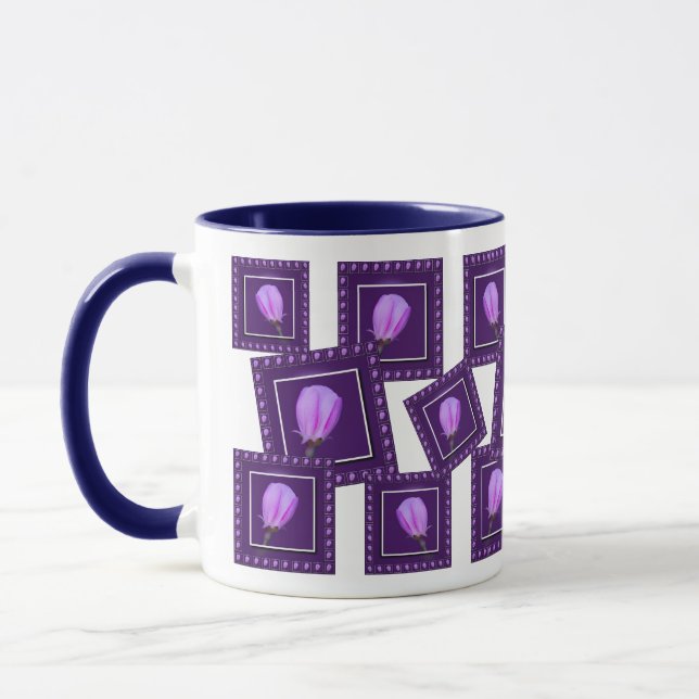 Caneca Elegante Flor de Primavera Rosa e Roxa (Esquerda)