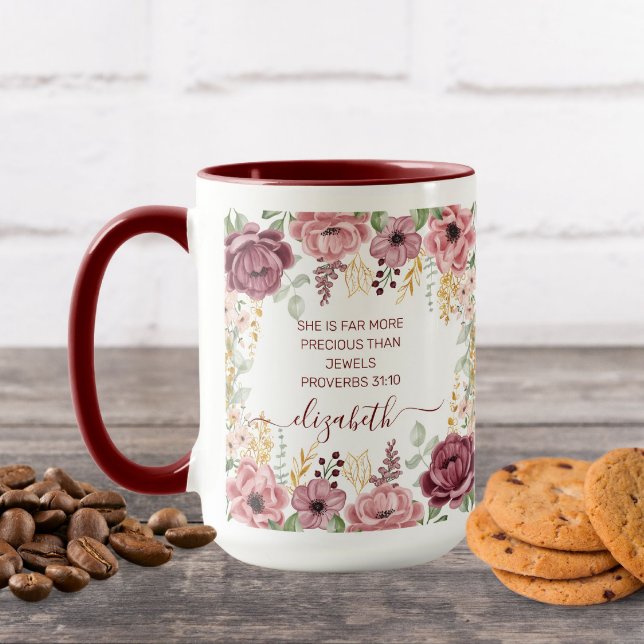 Caneca Elegante flor rosa pastel Provérbios 31  (Criador carregado)