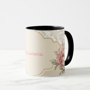Caneca Elegante Floral Damask Rosas Chic