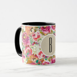 Caneca Elegante Floral Rústico Chic Kraft Monograma Perso