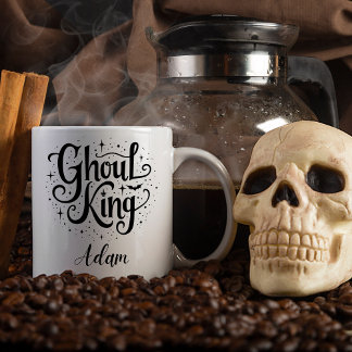 Caneca Elegante "Ghoul King" Nome Halloween Calliografia