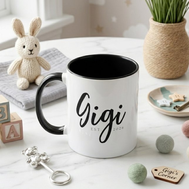 Caneca Elegante Gigi Ano de Fundação Design de Letra Mini (Criador carregado)
