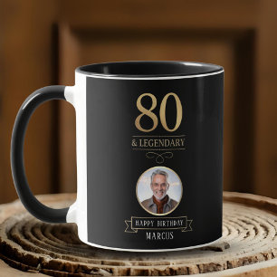 Caneca Elegante Marinho e Dourado 80º e Aniversário Lendá