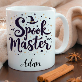 Caneca Elegante "Mestre Spook" Nome Caligrafia Halloween