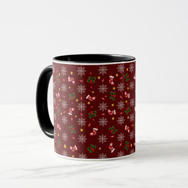 Caneca Elegante Moderno Holly Sai do Natal Bonito (Frente Esquerda)