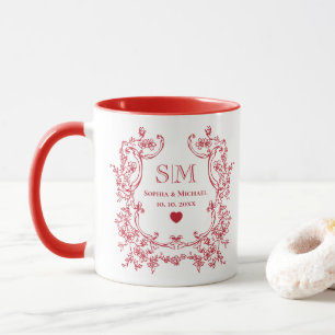 Caneca Elegante Monograma de Aniversário de Casamento Flo