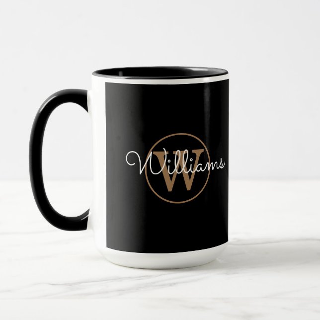 Caneca Elegante Monograma Dourado em Preto (Esquerda)