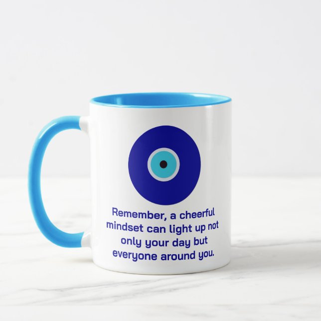 Caneca Elegante Motivational Good Vibes Blue Mau Olho Art (Esquerda)