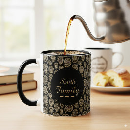 Caneca elegante nome de família personalizado dourado pre