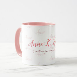 Caneca elegante nome escrito à mão rosa branco rosa