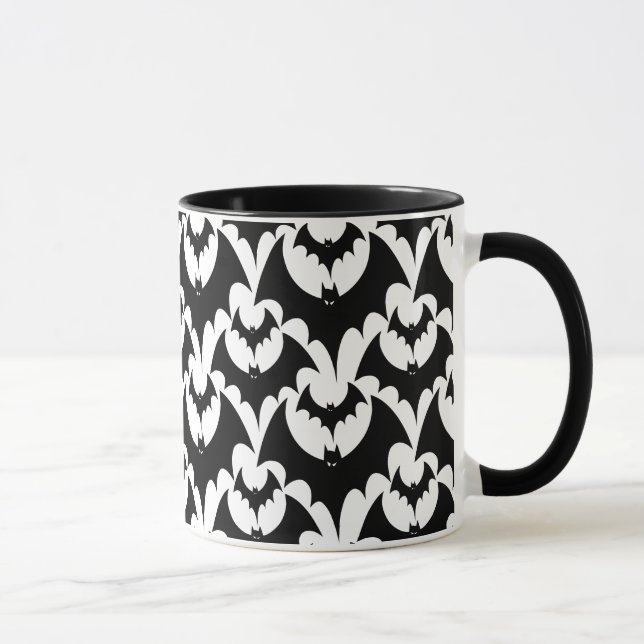 Caneca Elegante Padrão de Halloween Gótico de Morcegos Pr (Direita)