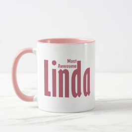 Caneca Elegante Personalizado Nome "Linda", Rosa cor-de-r