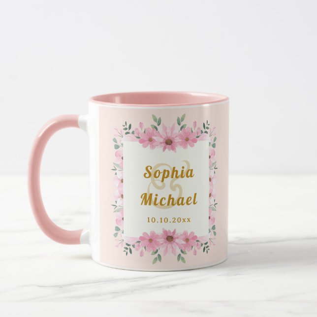 Caneca Elegante Presente Floral Rosa Botânico de Casament (Esquerda)