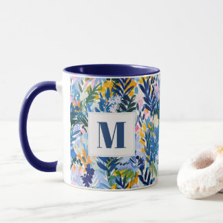 Caneca Elegante Real Abstrato Botânico Monograma