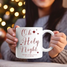 Caneca Elegante Red Script Oh Santa Noite Feliz Natal