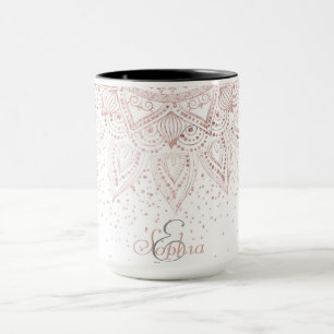 Caneca Elegante rosa dourada mandala confetti design