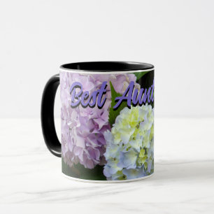 Caneca Elegante roxo flores azuis cor-de-rosa, melhor tia