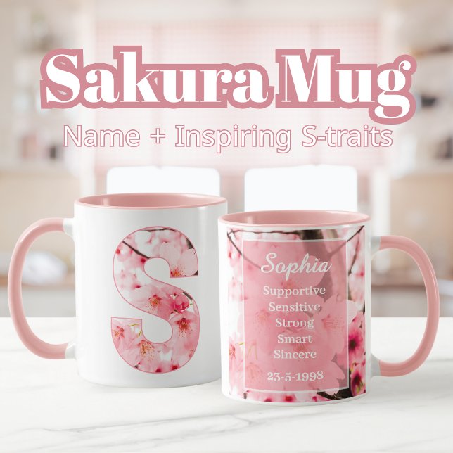 Caneca Elegante Sakura Custom Mug com Letra S (Criador carregado)