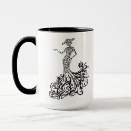 Caneca Elegante Silhueta de Senhora da Moda Arte Linha Du