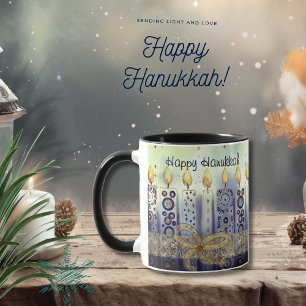 Caneca Elegante Velas Feliz Hanukkah