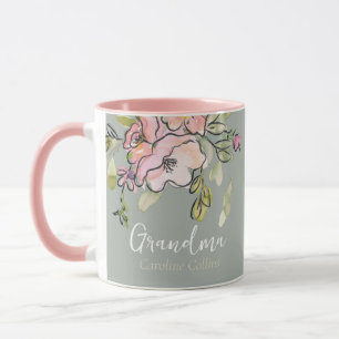 Caneca Elegante Watercolor Floral Sage Vovó Verde